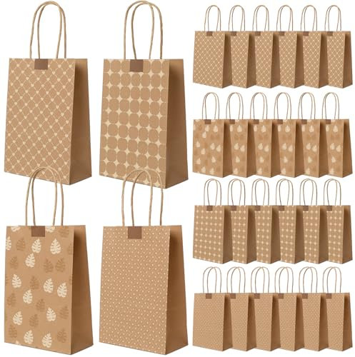 Romon Papiertüten Braun Mit Henkel, 24 Stück Geschenktüten mit 24 Aufklebern für Weihnachtsgeschenke, Obsttüten, Brottüten, Geburtstagstüten, Hochzeitstüten