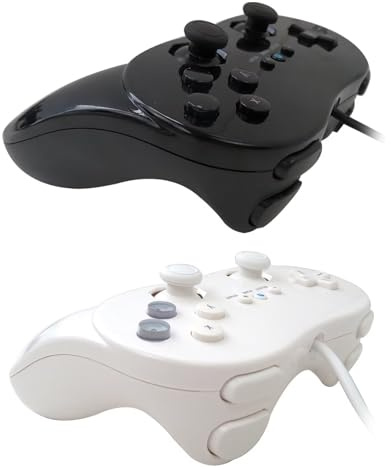 Suifaqi Controlador clásico con cable Verison 2025 para consola remota Nintendo Wii (paquete de 2, blanco y negro)