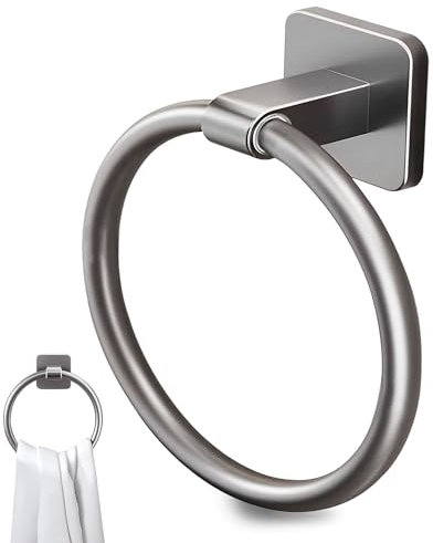 Hand Towel Holder No Drill Towel Ring Self Adhesive Towel Holders for Bathrooms Round Towel Rings for Bath, Kitchen (Gun Grey)