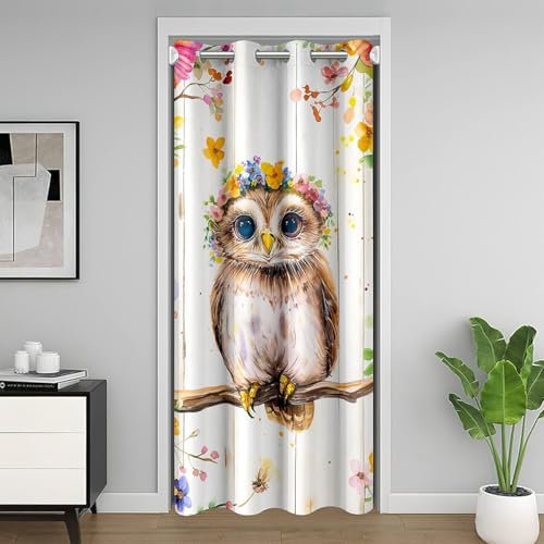 Homewish Türvorhang Eule 86X203 Kinder, Cartoon Zootier Vorhang Niedlich Für Mädchen Jungen, Ästhetische Blumen Geeignet Für Türen Mit Fenste Waschbar,Sichtschutzvorhang,Tier