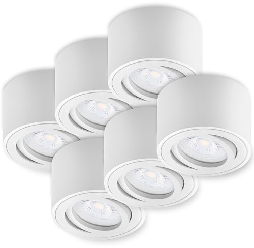 Oktaplex 6 Stück LED Aufbauspot Lile Weiß dimmbar 4,9W 370lm | 230V, 4000K Neutralweiß, 80x50mm, Aufputz Aufbaustrahler Aluminium Schwenkbar