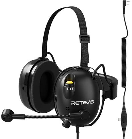 Retevis EHK016 Walkie Talkie Headset, ANC Noise Cancelling Headset with Mic, Adjustable Head Strap Dual PTT Volume Adjust, Compatible with Baofeng UV5R RT24 RT27 RT86 RT5R(1 Pcs)