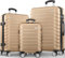 tillvex® Reisekoffer Set 3-TLG. + Gepäckwaage, 6X Koffergurte & 3X Kofferanhänger | Kofferset 4 Rollen | Trolley Gepäck Koffer TSA Schloss | Rollkoffer Hartschalenkofferset S-M-L-XL (Champagner)