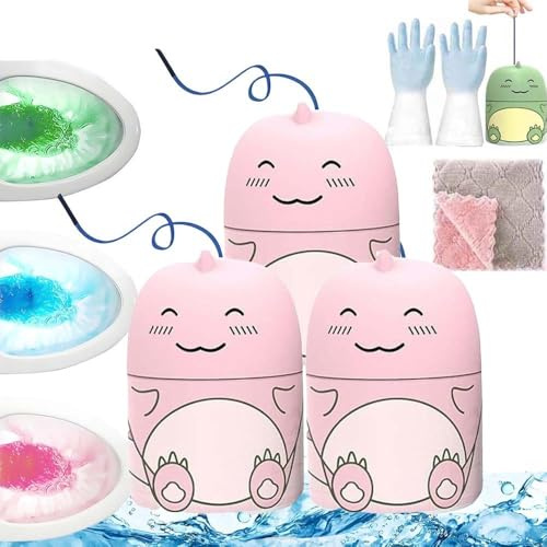 3 Stück Toilettenreiniger & Toilettendeodorant Magic,SüßEr Badezimmer-Tankreiniger In Dinosaurierform,Automatische Reinigung Des Toilettentanks,Mit Meeres, Jasmin Und Pfirsichduft (D-4404, Pink)