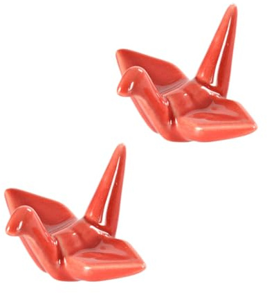 ARTSEWPLY 12 Pcs Ceramic Crane Chopstick Holder Orange Paper Chopsticks Rest Rack for Household Hotel Tableware Banquet Dining Decoration