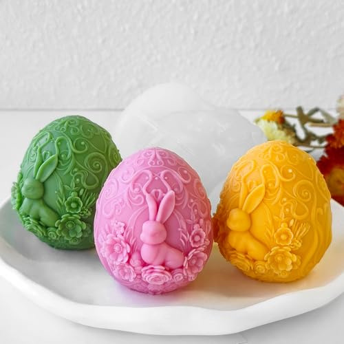 3 Stück Ostern Kerzenform Kerzengießformen Osternhase Gießformen,3D Kaninchen Osterei Silikonform Kerze Silikonformen Gießform für DIY Aromatherapie Kerzen, Seife,Gips und Sojawachs Gießen