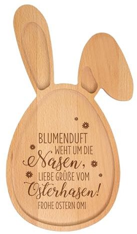 Herz & Heim® Holzbrett Hase personalisiert mit Gravur – Osterbrett aus Buchenholz – Frühstücksbrett in Hasen-Form als Geschenk zu Ostern (Grüße vom Osterhasen)