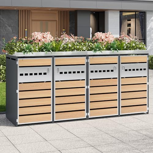 BTM Outdoor Litter Bins with 4 Locakable Doors and Planting Area, Garden Waste Bins with Diamond-shaped Ventilation Holes, 120-240 Liter Each