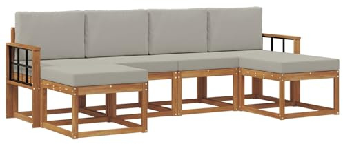 vidaXL Outdoor-Sofagarnitur mit Kissen 6 pcs Natürlich und Hellgrau, Moderne Outdoor-Sofa Set, langlebige Gartenmöbel, stylische Pool Lounge, vielseitige Sitzmöbel