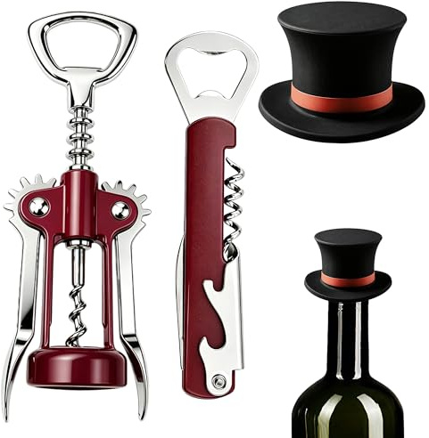 2 Pcs Wine Bottle Opener Set with Folding Bottle Opener Corkscrew | and Wing Corkscrew Tool Multifunctional for Wine Bottles Beer Caps Champagne and Drinks Heavy Duty Durable Stainless Steel
