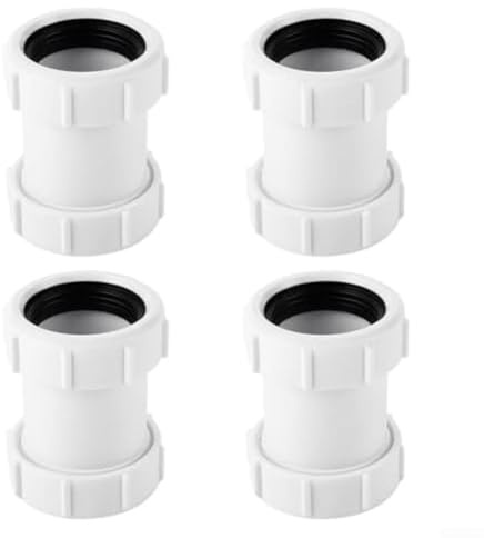 White 40mm Straight Pipe Connector Polypropylene Waste Fitting For Bathtub Kitchen Sink Shower Tray Drain Extension With Soft Gasket Leak Proof Seal Easy Install No Tools Needed 4 Pieces(4PCS)