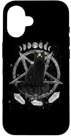 Hülle für iPhone 16 Moon Phases Witch Black Cat Pagan Wicca Wiccan Halloween