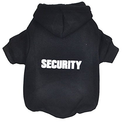 ZoonPark® Hundebekleidung, Kapuzenpullover für kleine, mittelgroße und große Hunde, aus weichem Fleece, Aufschrift: Security, wärmt im Winter