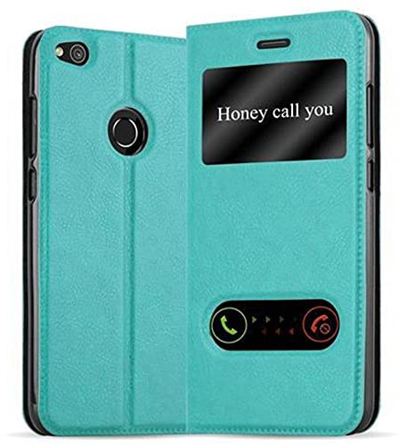 Cadorabo Hülle kompatibel mit Huawei P8 LITE 2017 / P9 LITE 2017 in Mint TÜRKIS - Schutzhülle mit Magnetverschluss, Standfunktion und 2 Sichtfenstern