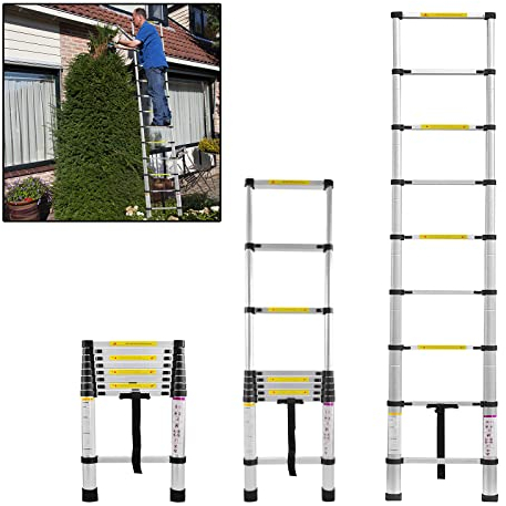 LARS360 2.6M Teleskopleiter Multifunktionsleiter Ausziehleiter Anlegeleiter Mehrzweckleiter Ausziehbare Leiter 9 Stufe Stehleiter aus Hochwertigem Aluminium Belastbarkeit 150KG