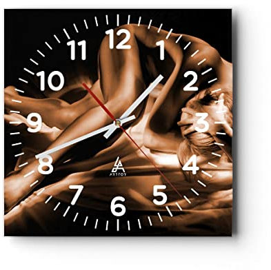 Modern Wanduhr Nackte Frau Akt Modell Photofitness 40x40cm Quadrat Groß Wand Uhr Glas Analog Zimmeruhren Küche Büro Wohnzimmer Glasuhr Wall Clock Dekoration Design Küchenuhr C4AC40x40-0349