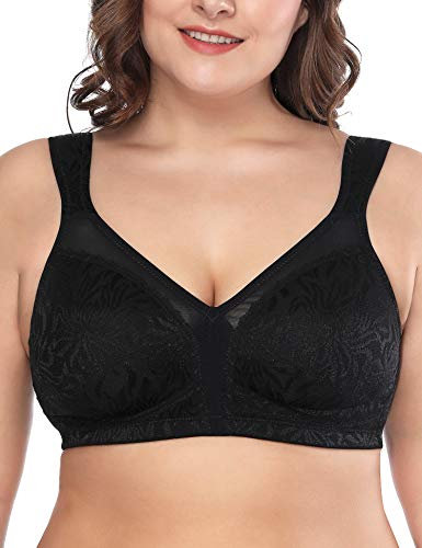 Deyllo Donna Reggiseno Coppa Piena Reggiseno Senza Ferretto Supporto Comodo Nero 3C