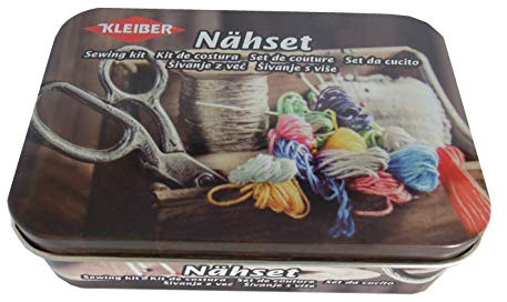 Kleiber Sewing Kit 70Pc Tin - Scissor Print, Metal, Brown, 11 x 8 x 3 cm