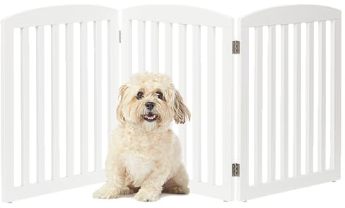 PAWLAND-Barrière Pliable Autoportante De Sécurité Chien,Barriere Animaux,Grille Protection,3 Panneaux,24 Pouces De Haut,Pliable Installer N'importe Où,Blanc