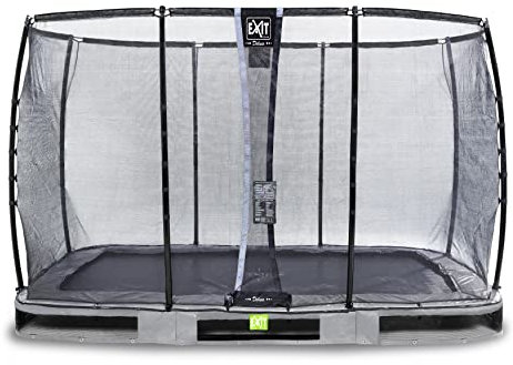 EXIT Toys Elegant Premium Rectangular Bodentrampolin - 244x427cm - Deluxe Sicherheitsnetz - Lange Federn - Rostfrei - Einfache Montage - Luxury Finish - Inground Trampolin Garten - Grau