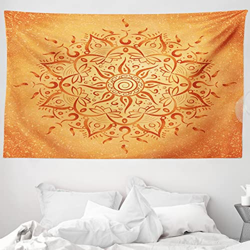 ABAKUHAUS Blatt Wandteppich und Tagesdecke, Orange Mandala aus Weiches Mikrofaser Stoff Waschbar ohne Verblassen Digitaldruck, 230 x 140 cm, Orange