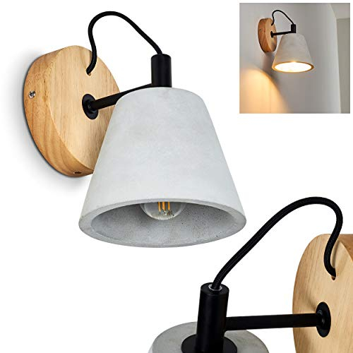 Wandleuchte Halltorp, Wandlampe aus Holz/Beton/Metall in Braun/Taupe/Schwarz, 1-flammig, 1 x E14-Fassung, Wandspot im Retro/Vintage-Design, ohne Leuchtmittel
