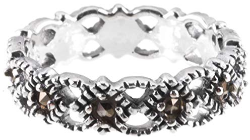 WINDALF Schmaler Damen Ring ZAIDA 4 mm Mittelalterliche Ornamentik Markasit-Ring 925 Sterlingsilber (Silber, 48 (15.3))