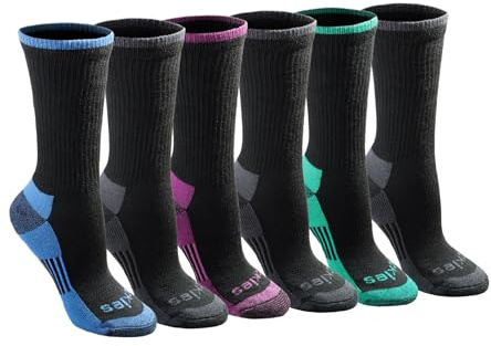 Dickies Women's Dri-Tech Essential Crew & KH Socks, Blk Ast (6 Pr), Large