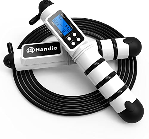 Jump Rope, H Handio Jump Rope with Counter, Workout Jumping Rope with Steel Ball Bearings, Adjustable Length Speed Skipping Rope for Men Women Kids Home Gym, Crossfit, Fitness Exercise (White)