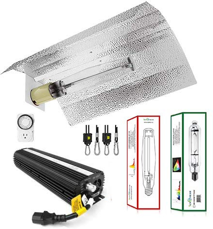 SunStream Ballast 1000w Hydroponic Grow Light Ballast Fixture Growing Light Kit Bulb Plant Light Full Spectrum Digital Dimmable Ballast Wing Reflector Set with Timer
