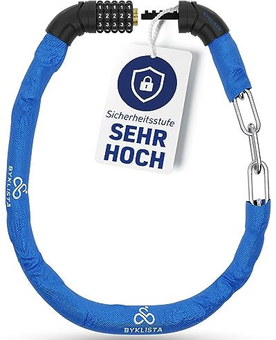 BYKLISTA Premium Fahrradschloss Zahlenschloss Fahrrad Schloss Zahlen - Kettenschloss Fahrrad aus gehärtetem Stahl hohe Sicherheit - Fahrradschloß Kette Bike Lock (7mm/90cm - Blau)