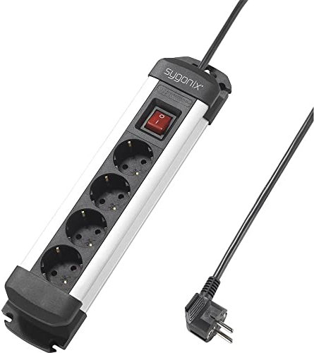 sygonix SY-4538264 Steckdosenleiste mit Schalter 4fach Schwarz, Silber Schutzkontakt 1 St.
