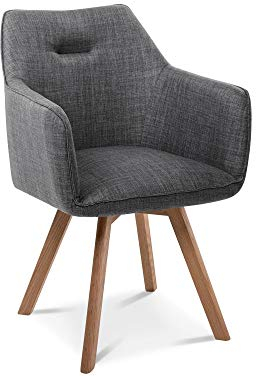 moebel-eins ROOKY 2er Set Schalenstuhl, Gestell Eiche massiv/Bezug Stoff, grau, mit Drehfunktion
