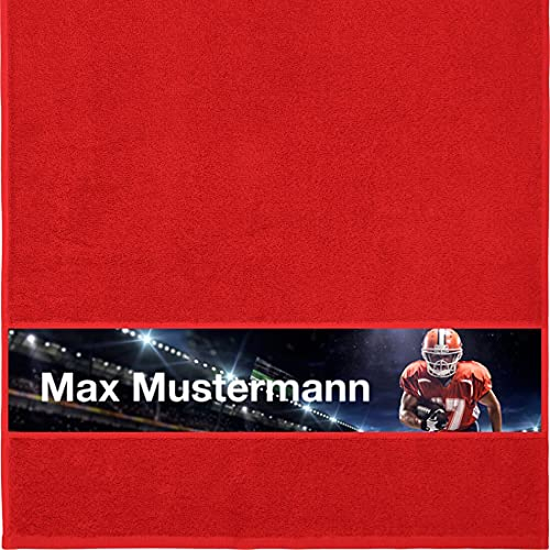 Manutextur Handtuch mit Namen - personalisiert - Motiv American Football - viele Farben & Motive - Dusch-Handtuch - rot - Größe 50x100 cm - persönliches Geschenk mit Wunsch-Motiv und Wunsch-Name