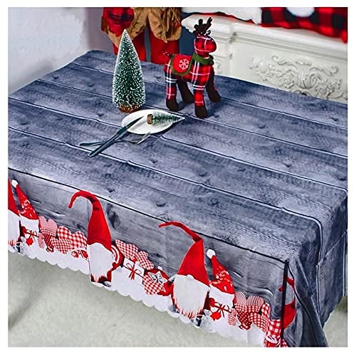 150x180cm Party Tischdecke Weihnachten Rechteckig Polyester Tischtuch Wiederverwendbar Tischläufer mit Wichtel Motiv Abwaschbar Tischwäsche für Party Weihnachten Geburtstag Garten Küche usw.