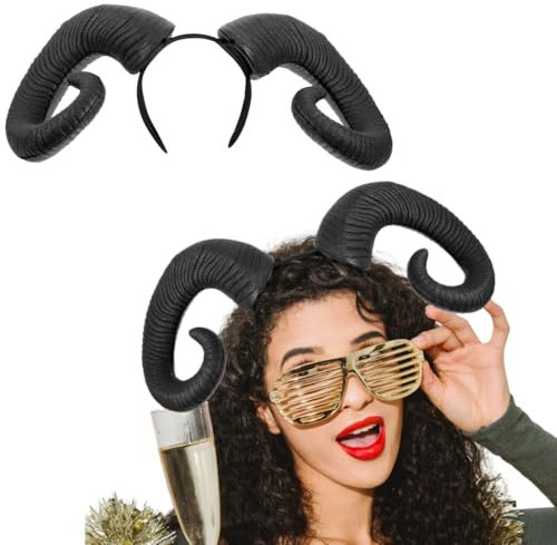 FOMIYES Water Buffalo Headband - Novelty Buffalo Horns Headband for Halloween, Bull, Devil, Ram Horns Cosplay Props - Black