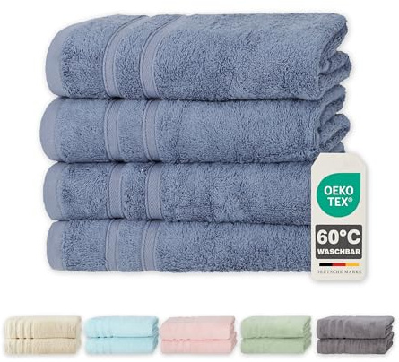 Müskaan® 4er Bambus Handtuch Set Rauchblau, 50% Baumwolle & 50% Bambus, 50x100cm, 450g/m² – Öko-Tex, Frottee Handtücher Set Baumwolle, Baumwoll Handtuchset Blau für Bad, 60°C waschbar, Frotteetücher