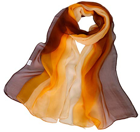 KAVINGKALY Leichter Georgette Seiden Schal Gradient Farben Sonnenschutz Schals Sommer Langer Schal (Beige und Braun)