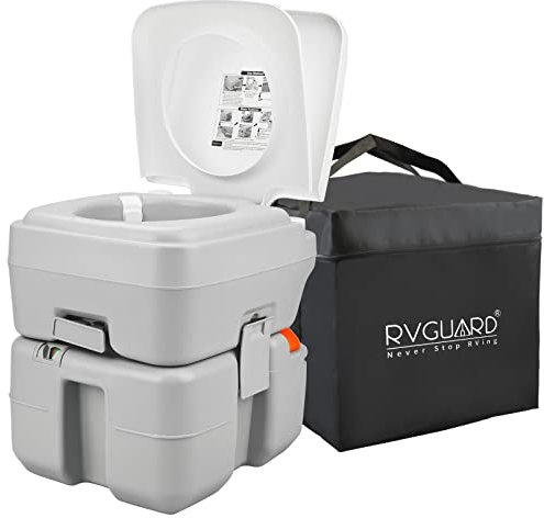RVGUARD Tragbare Toilette, tragbare Camping-Toilette für Erwachsene, 5,3 Gallonen Abfalltank mit Füllstandsanzeige, kommt mit Tragetasche und Waschsprüher, für Camping, Wohnmobil, Yacht und LKW-Fahrer