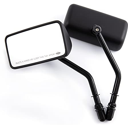 Motorrad Rückspiegel 8mm 10mm Universal Schwarz Vintage Aluminiumlegierung Lenker Seitenspiegel für ATV Street Bike Cruiser Chopper-Rechteck (Schwarz)