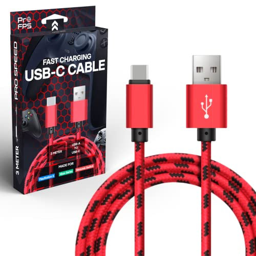 ProFPS 3m USB C 5A Schnell Ladekabel USB C für PS5 Controller, Nylon USB C Ladekabel zu USB A Kabel, PS5 USBC Ladekabel für Playstation 5 Controller & Xbox, Schnellladekabel USB C Kabel 3m