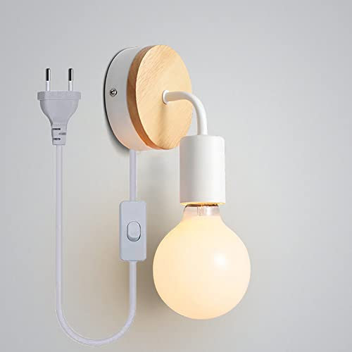 Mengjay Applique murale rétro vintage à LED E27, support de lampe E27 avec interrupteur, lampe industrielle Lofty pour extérieur, intérieur (avec prise UE, sans ampoule) (Blanc)