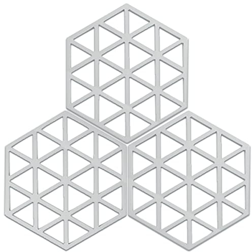 Kingmate Topflappen & Untersetzer aus Silikon 3er-Set, Kreative rutschfest Topfuntersetzer, Familie Platzdeckchen Isoliermatte, Spülmaschinenfest, Hitzebeständigkeit, Grau