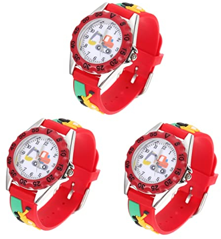 Mikikit 3st Silikonuhr Für Kinder Auf Jungs Achten Rote Uhr Jungen Schauen Digital Zu Bezaubernde 3D-Uhr Silikonarmbanduhren Uhren 3D-Cartoon Bagger Edelstahl Student Kleiner Junge