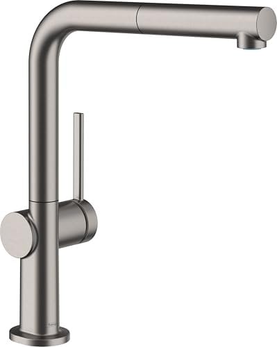 hansgrohe Talis M54 - Küchenarmatur mit Brause ausziehbar, mit Schlauchbox, 1 Stahlart, Wasserhahn Küche mit Auslaufhöhe 270 mm, Mischbatterie Küche 360° schwenkbar, Brushed Black Chrome, 72809340