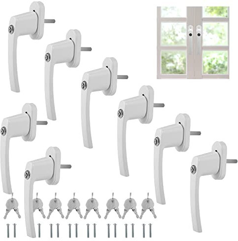 Ansobea Fenstergriff 8 Stück Aluminium Terrassentür Griff，35cm Abschließbare mit Schloss Schlüssel Kindersicherung Kindersicherung, Fenstergriff für alle gängigen Fenster und Balkontüren-Weiß