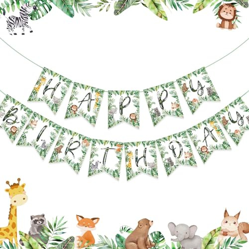 UNIIDECO Dschungel Safari Tier Happy Birthday Banner Party Tier Banner Safari Geburtstag Dekorationen Party Supplies