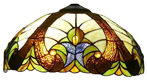 BOTOWI Tiffany Lampenschirm Ersatz, nur 16 Zoll Lampenkamin, barockes Design, rotblaubraunes Buntglas für Tischlampe, Pendelleuchte, Stehleuchte, Stehleuchte, Deckenleuchte,Beige