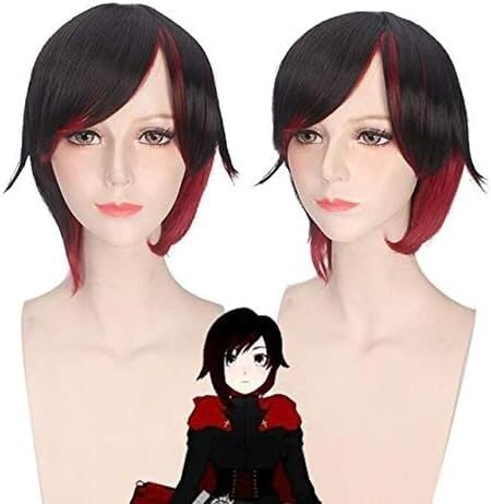 Wig Anime Cosplay Anime RWBY Red Trailer Cosplay Perücke Ruby Rose Kurz Schwarz Rot Mixed Ombre Cosplay Kostüm Haar Halloween Party Perücken + Perückenkappe