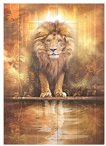 SHEGZHUC Diamond Painting Löwe und Lamm 40x50cm Diamant Painting Bilder Löwe Lamm Diamond Painting Blätter Diamond Painting Löwe mit Jesus Diamond Painting Spiegelung Löwe Malen nach Zahlen Tiere
